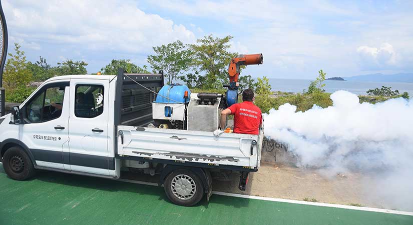 Sahil bölgesindeki kayalıklar ilaçlandı