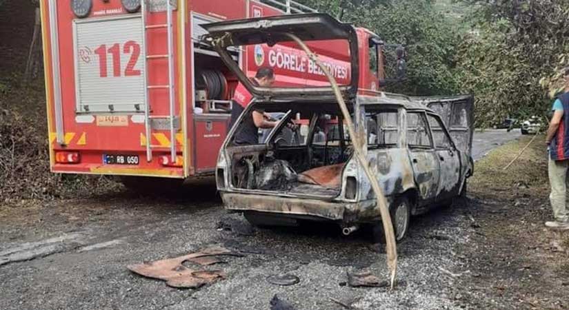 Görele’de seyir halindeki otomobil alev aldı