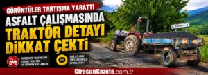 Asfalt çalışmasında traktör detayı dikkat çekti
