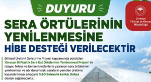 Sera örtüleri için yüzde 50 hibe desteği