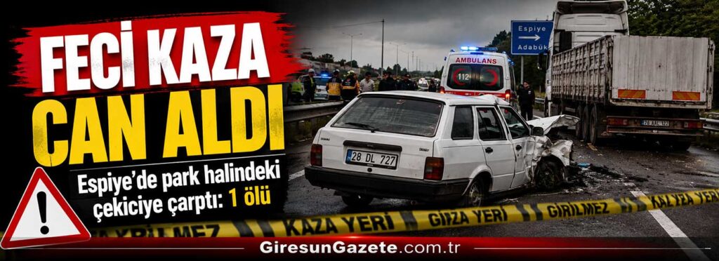 Espiye’de park halindeki çekiciye çarptı: 1 ölü