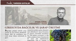 Ayhan Yüksel, Giresun’da bağcılık ve şarap üretimini yazdı