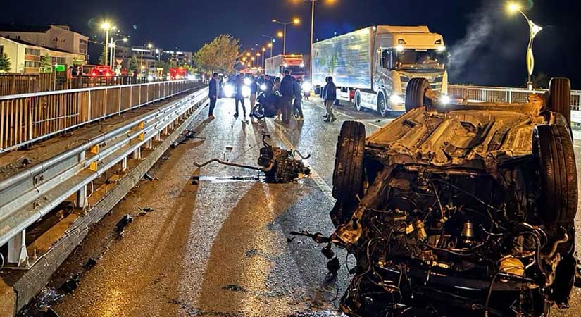 Giresun’da takla atan araç motosiklete çarptı